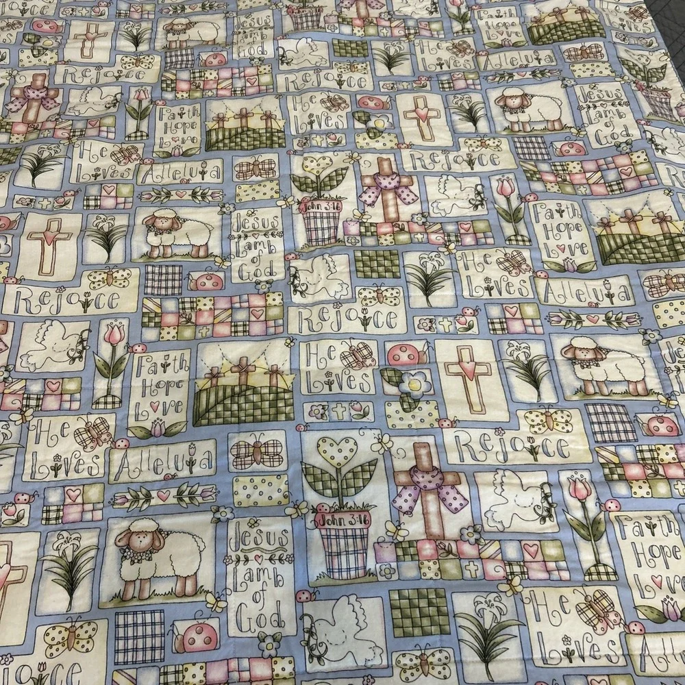 Religious Christian Lamb Cross Quilted Baby Blanket‎ 32x41 Handmade Nursery